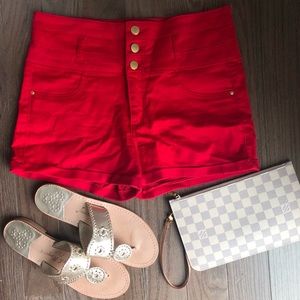 Red high waisted shorts